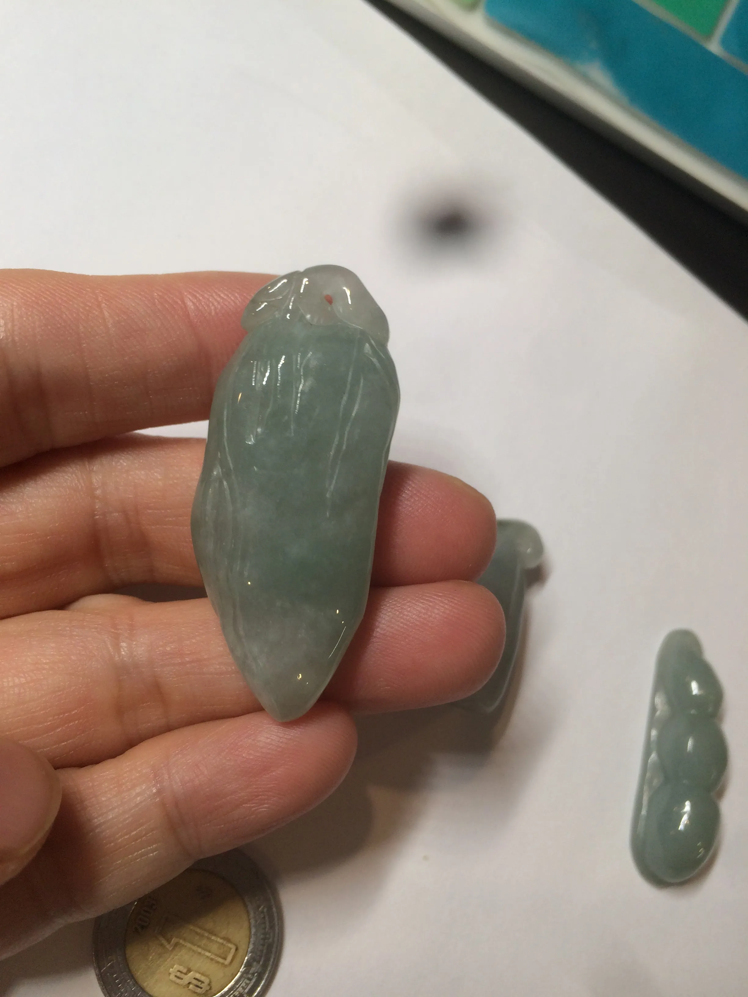 100% Natural type A dark green/gray Jadeite Jade bamboo shoot/lotus pod/Four Seasons Fortune Bean pendant AX31