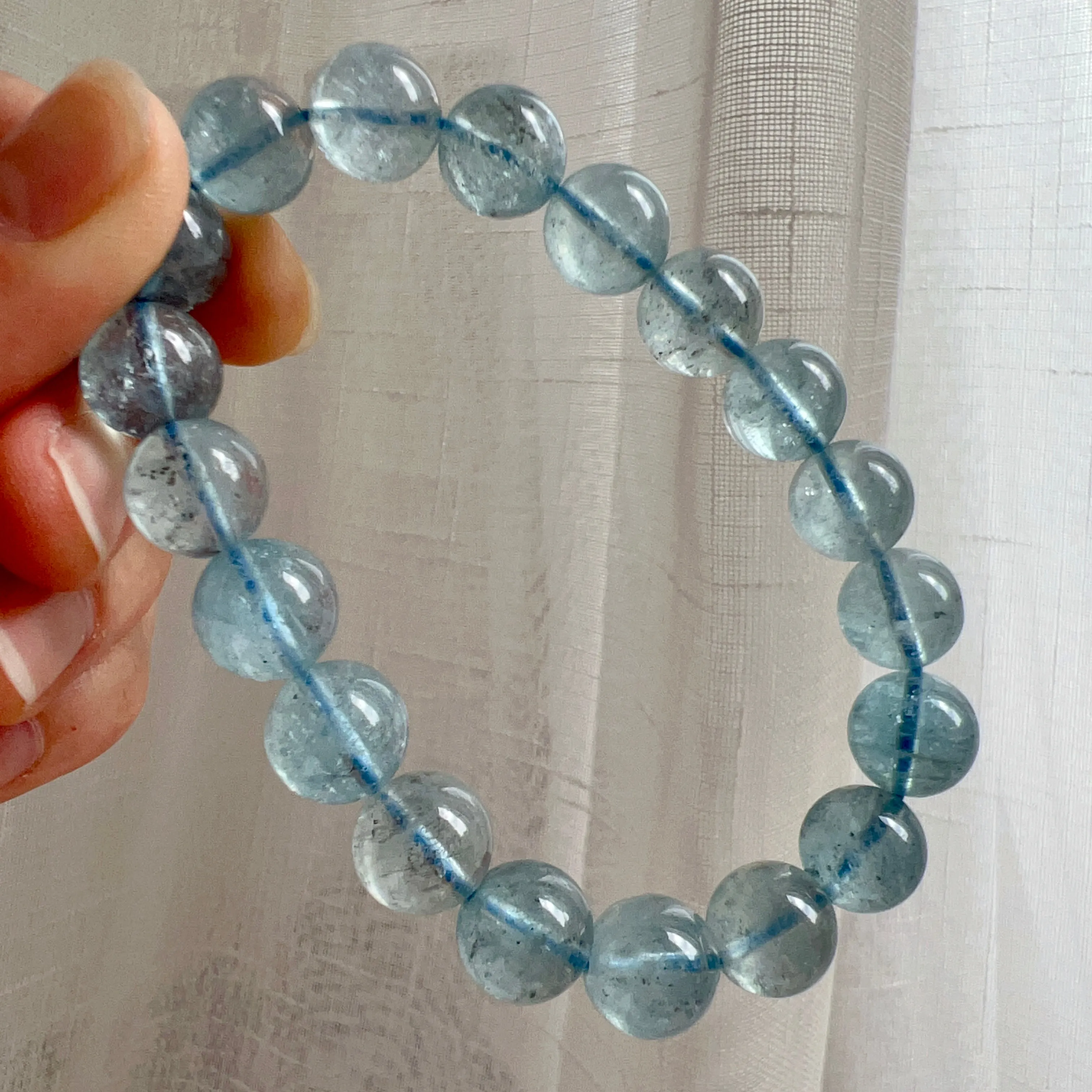 10.7mm Aquamarine Bracelet from Brazil Old Mine Sparkling Crystal | March Birthstone Pisces