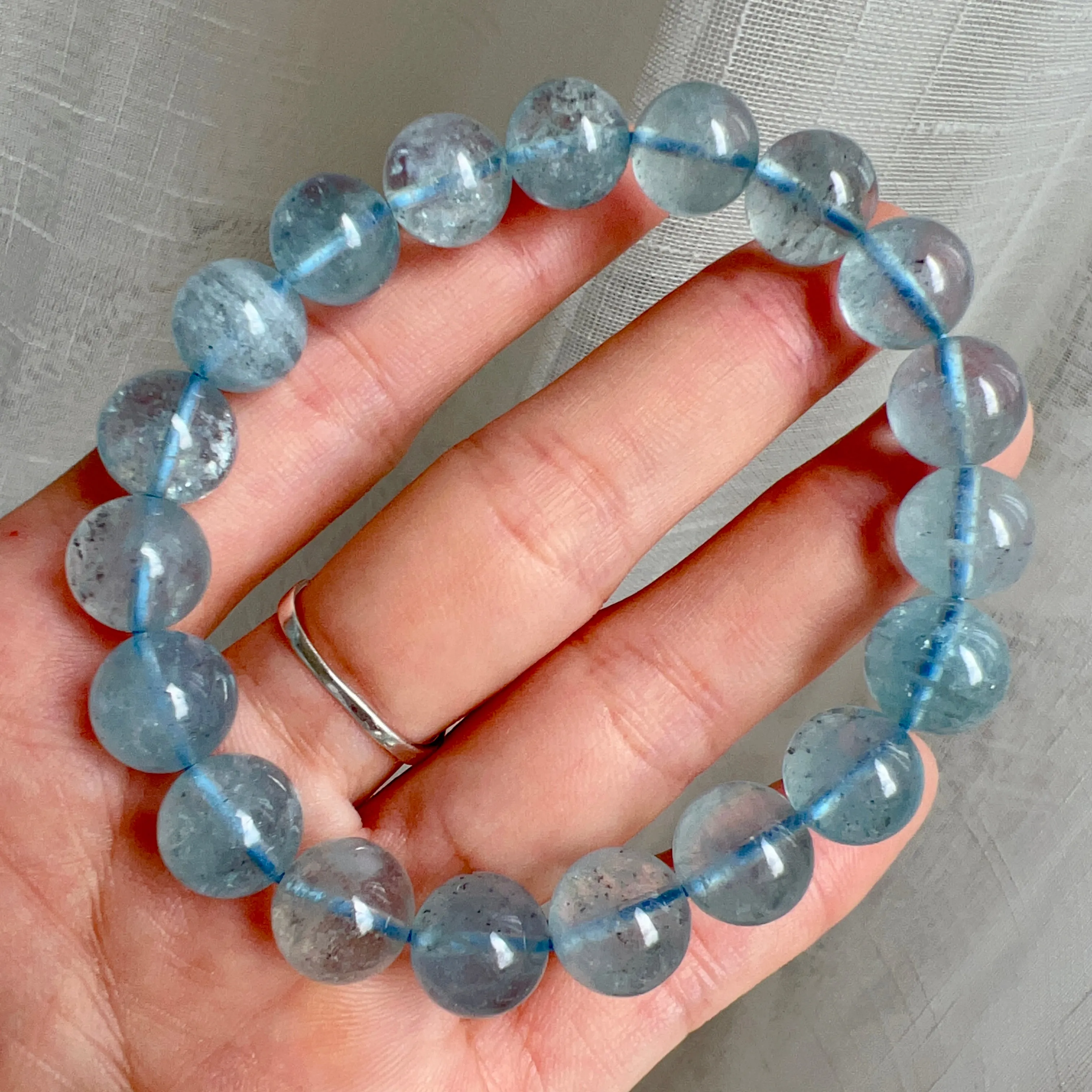 10.7mm Aquamarine Bracelet from Brazil Old Mine Sparkling Crystal | March Birthstone Pisces