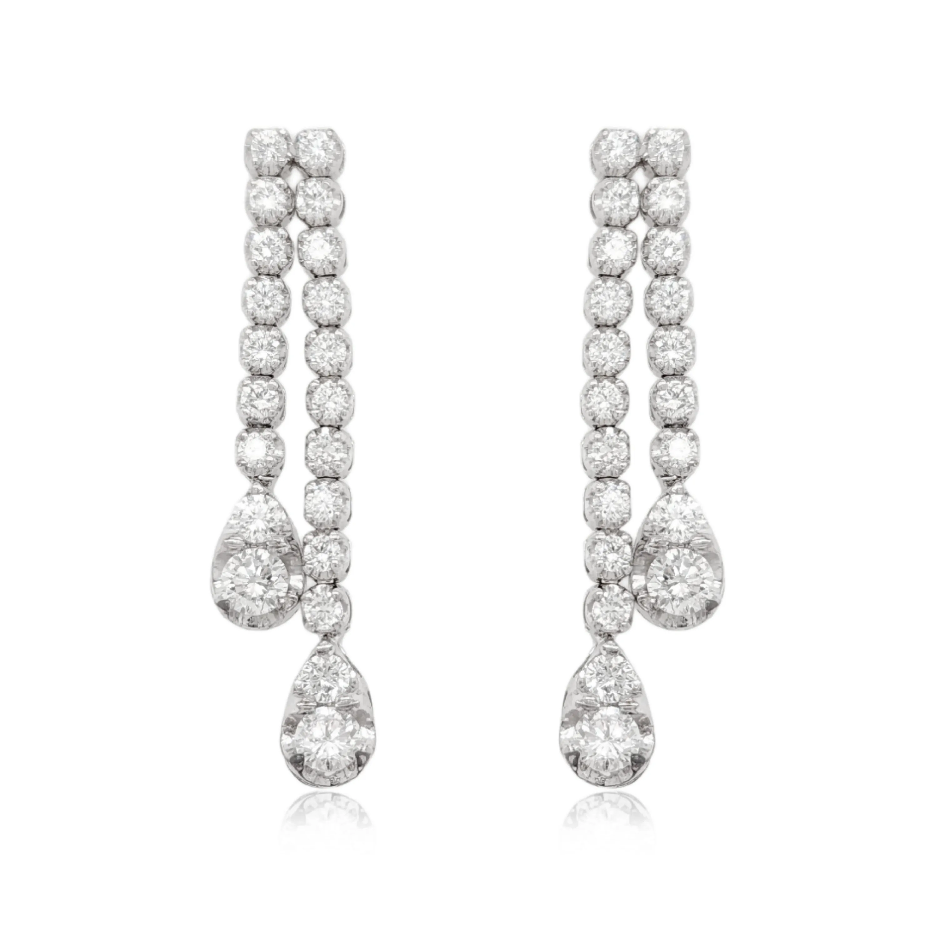 14K Double Strand Lab Grown Diamond Tennis Teardrop Earrings