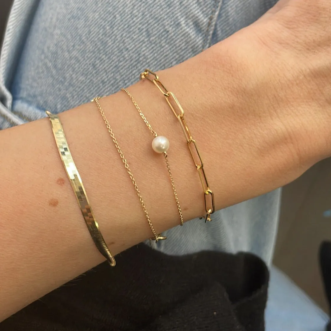 14K Gold Single Pearl Bracelet