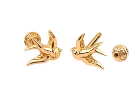 14K Solid Gold Cartilage Minimalist Cute Lucky Humming Bird Barbell Stud Post Earring Piercing