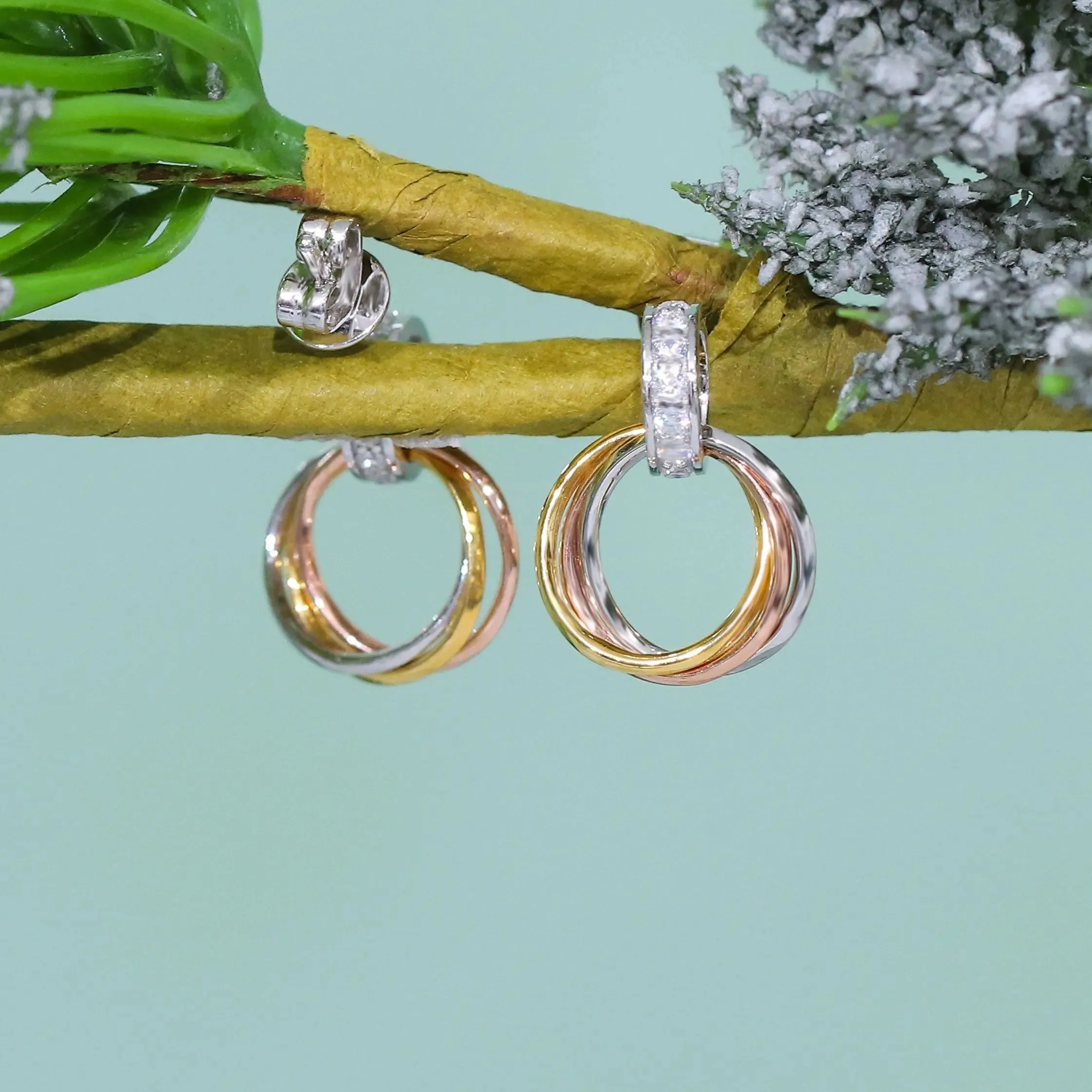 14k White, Yellow, and Rose Gold Moissanite Hoop Earrings