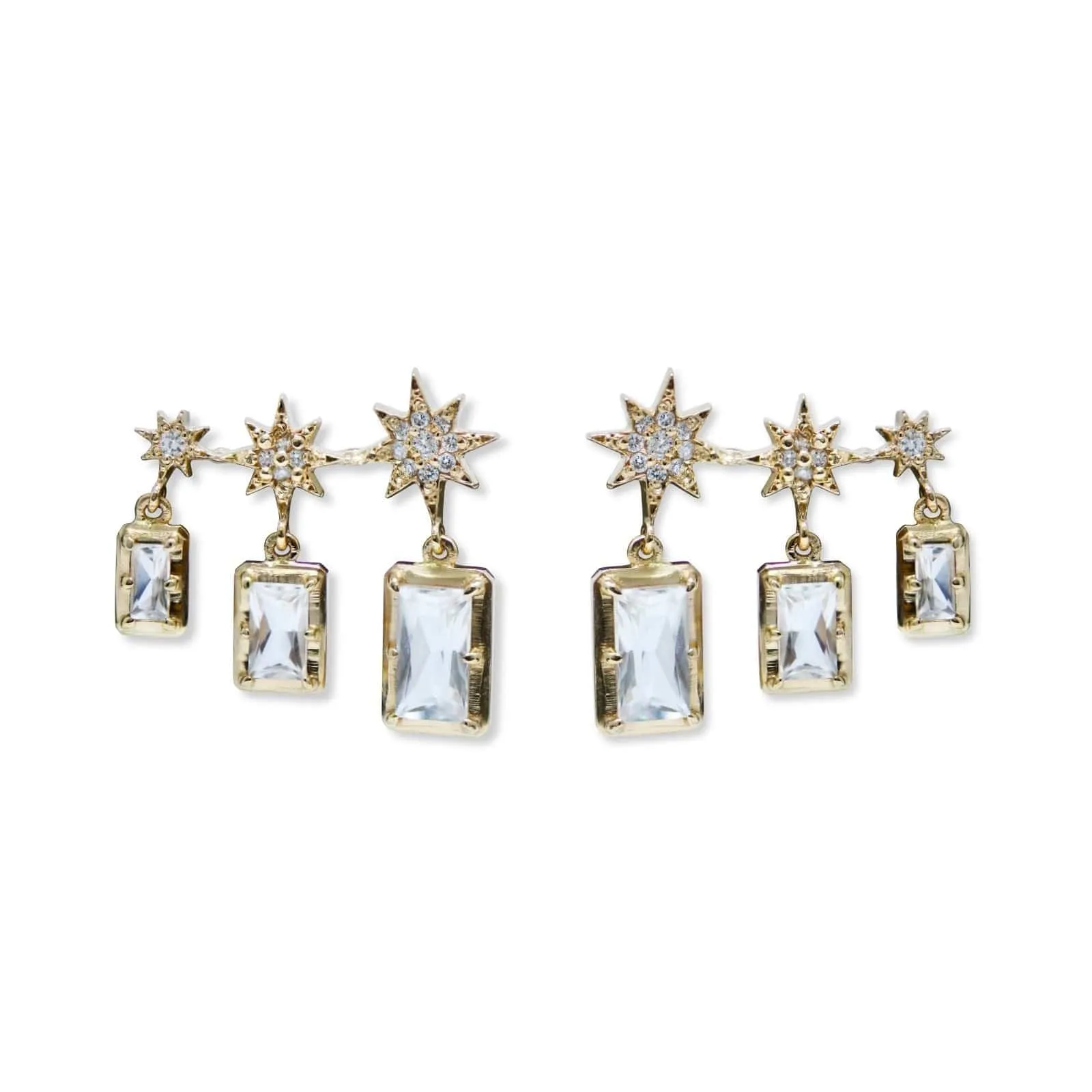 14K Yellow Gold Aztec Topaz & Triple Baguette Diamond Star Earrings