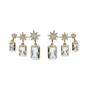 14K Yellow Gold Aztec Topaz & Triple Baguette Diamond Star Earrings