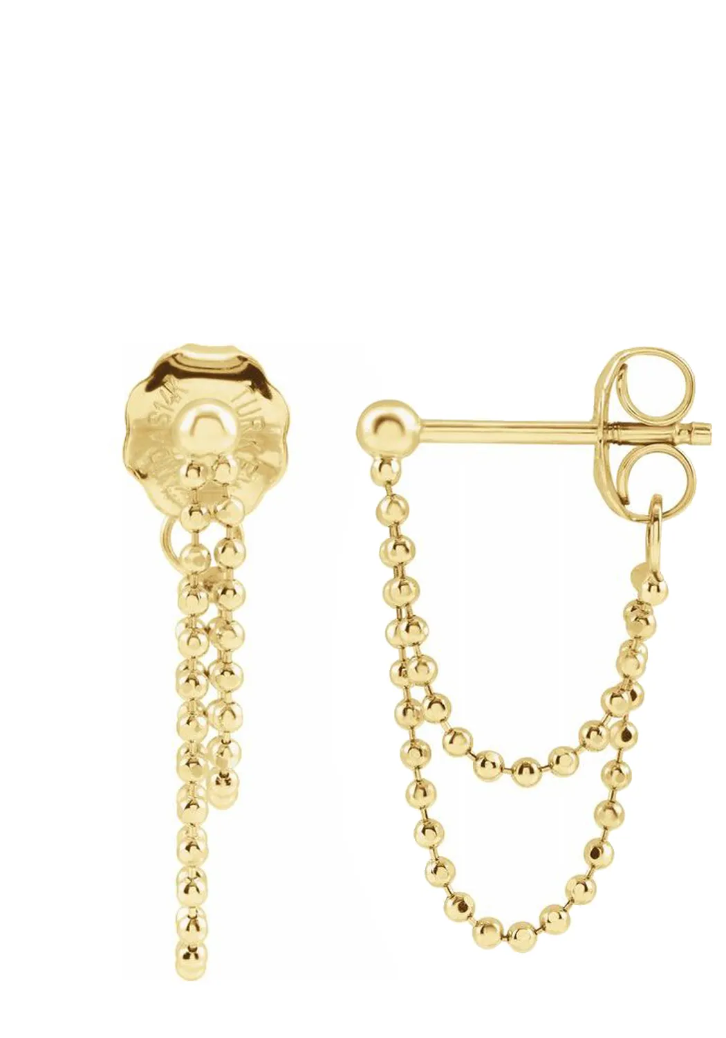 14K Yellow Gold Bead Chain Earrings