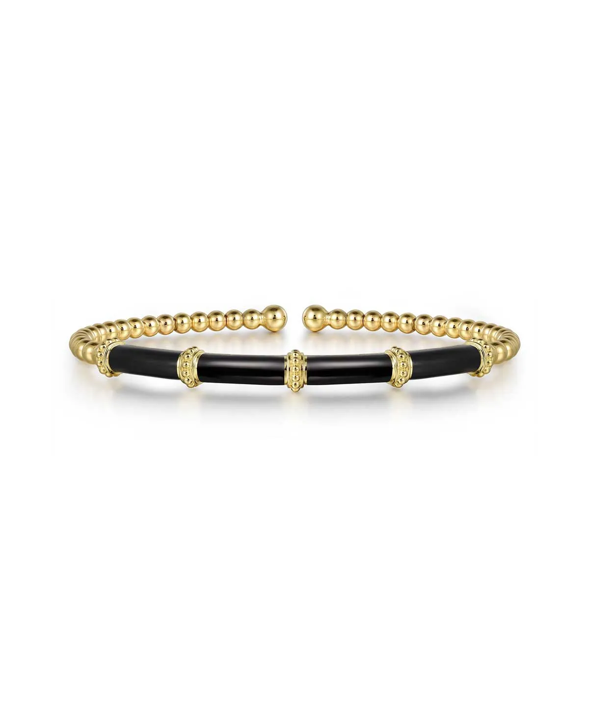 14K Yellow Gold Bujukan Beads Split Bangle with Black Enamel