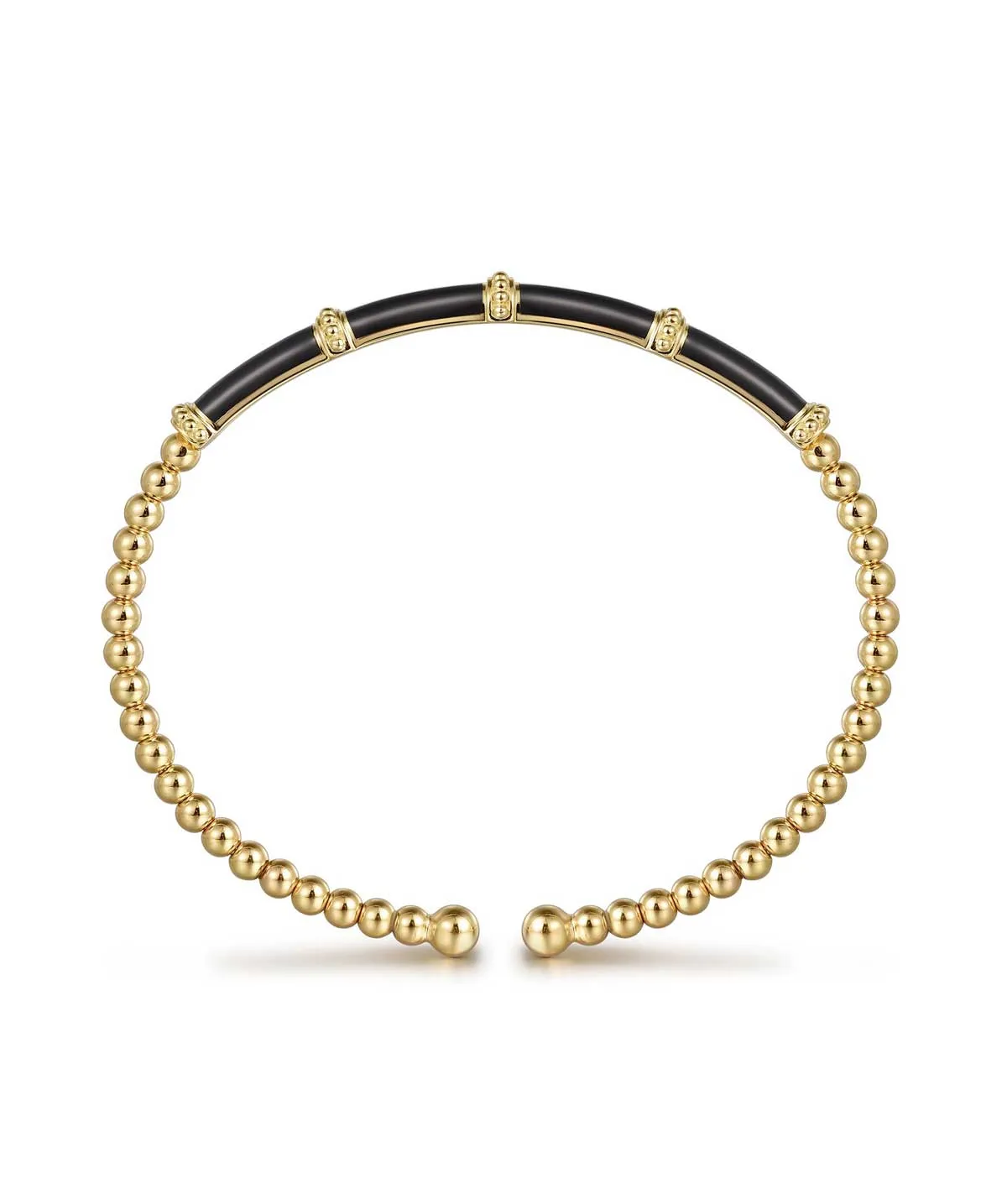 14K Yellow Gold Bujukan Beads Split Bangle with Black Enamel