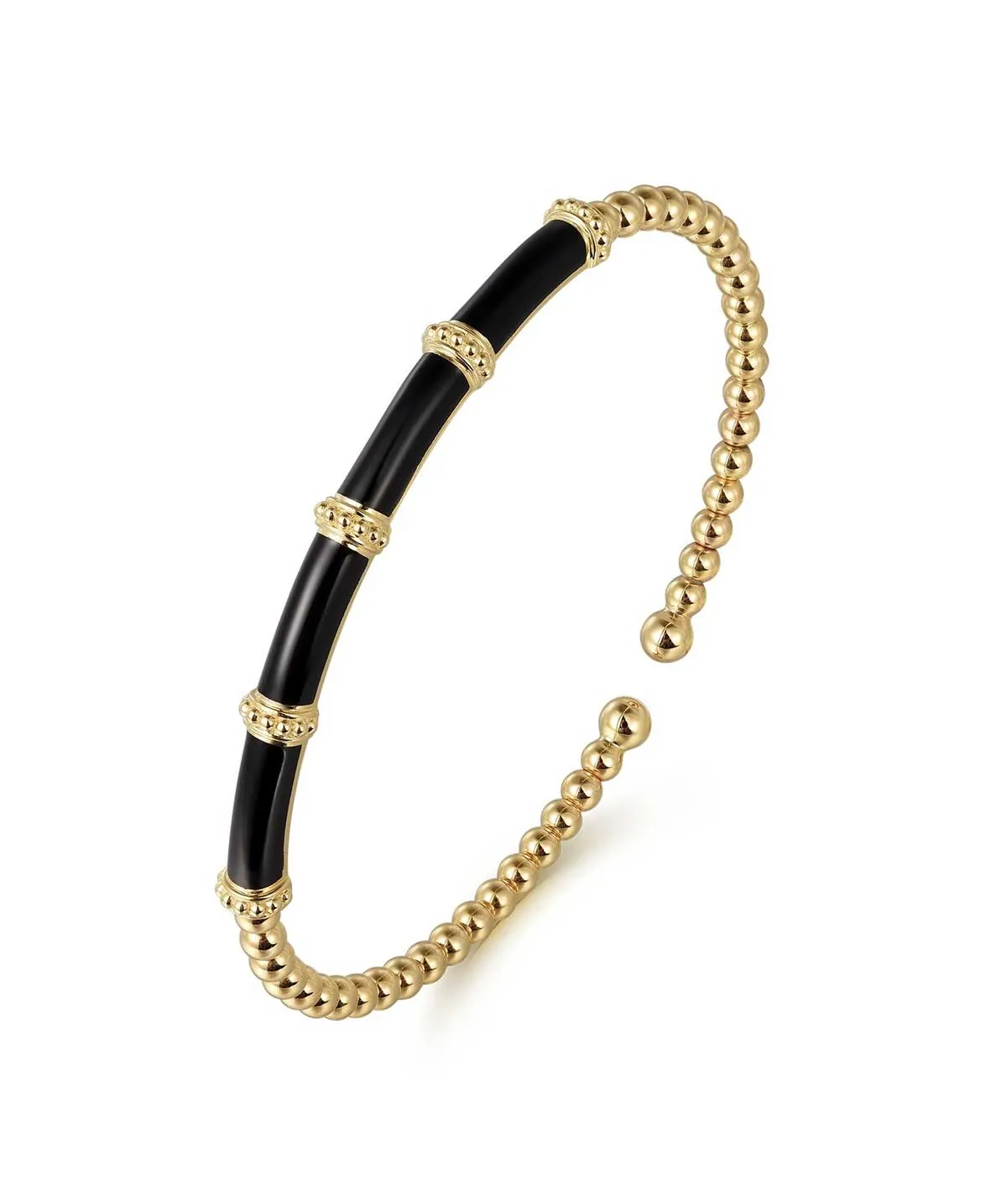 14K Yellow Gold Bujukan Beads Split Bangle with Black Enamel