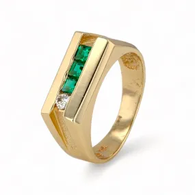 14K Yellow gold emerald and diamond wedding band ring-11302