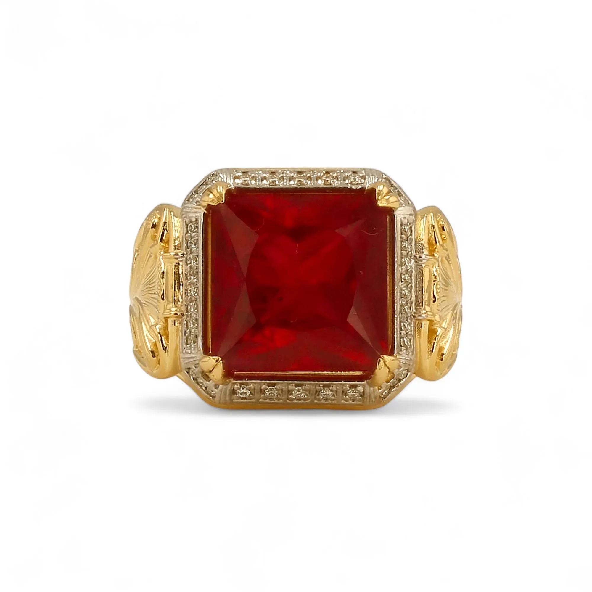 14K Yellow gold solid floral 13*13 Ruby ring-367528