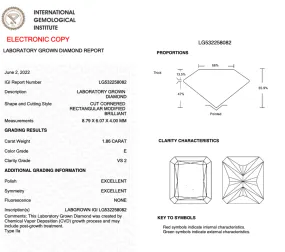 1.86CT D VS2 Radiant Cut EX EX NONE - LG532258082