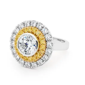 18ct white gold yellow and white diamond ring