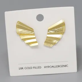 18K Gold Filled Pleated Wing Stud Earrings