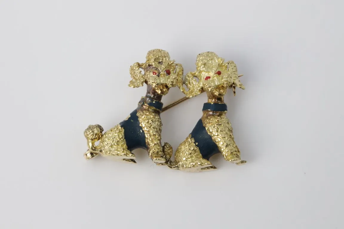 18k Yellow Gold Two Poodle Pin from Brazil (12.20g.)