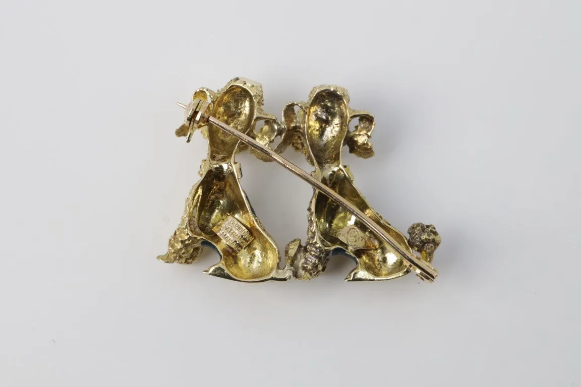 18k Yellow Gold Two Poodle Pin from Brazil (12.20g.)