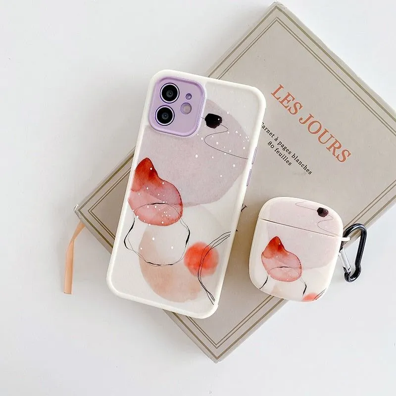 2-Piece Set: Red Paint Cute Phone Case & Earphone Cover for AirPods 1/2/Pro - Compatible with iPhone 12, 11 Pro Max, XR, XS, X, 7, 8 Plus