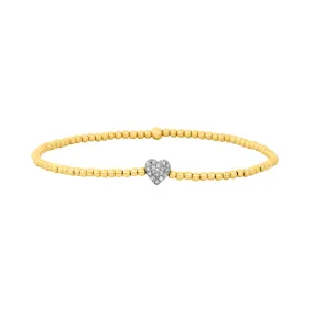 2MM Signature Bracelet with Sterling Silver Oxidized Diamond Heart Bead