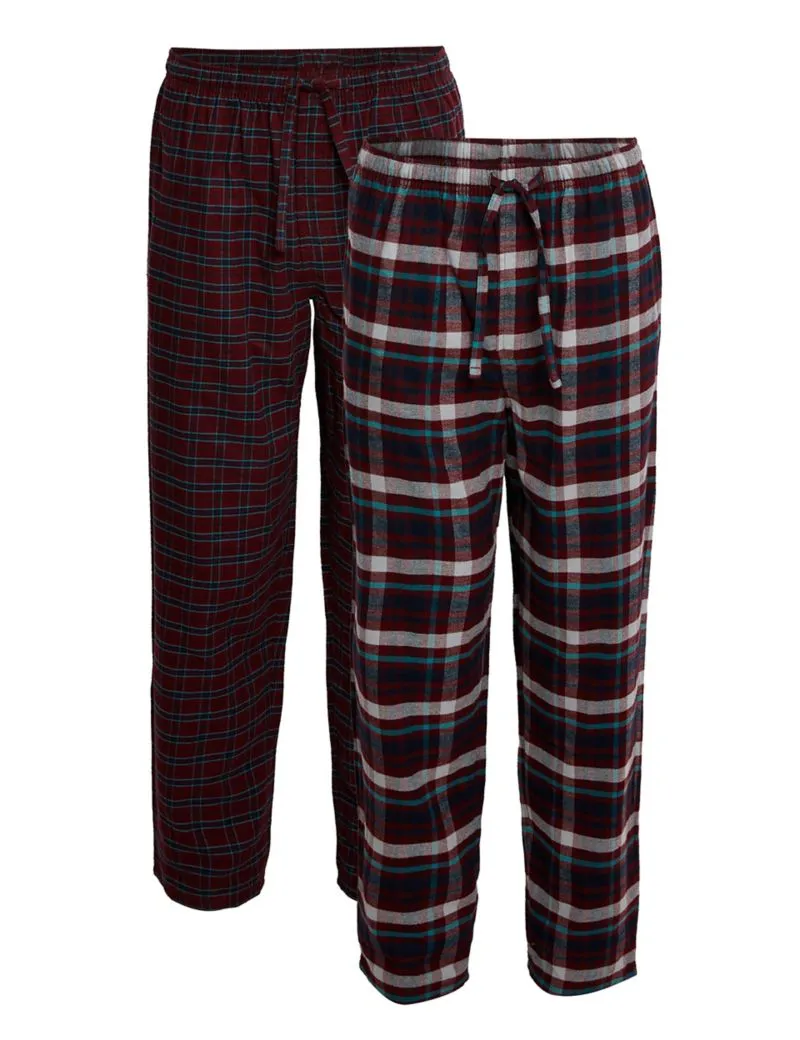 2pk Brushed Cotton Checked Pyjama Bottoms