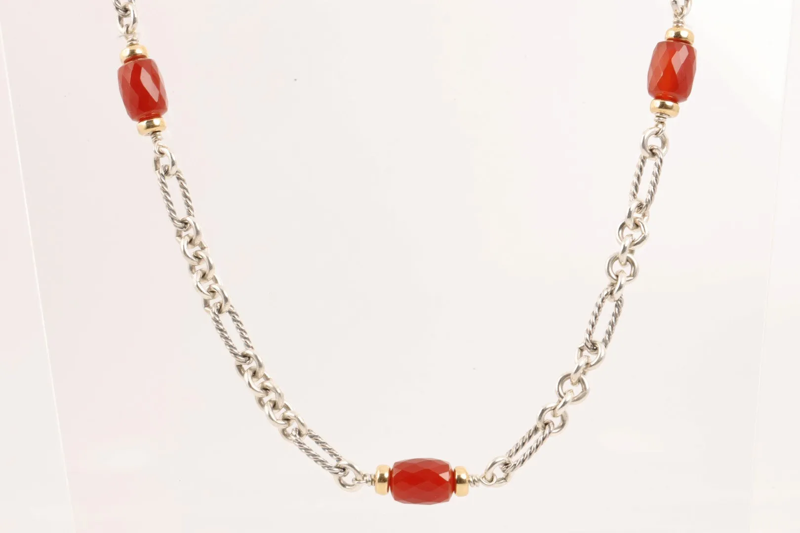 32" David Yurman 925 & 18k Gold Chain Carnelian Bead Necklace (81.52g.)