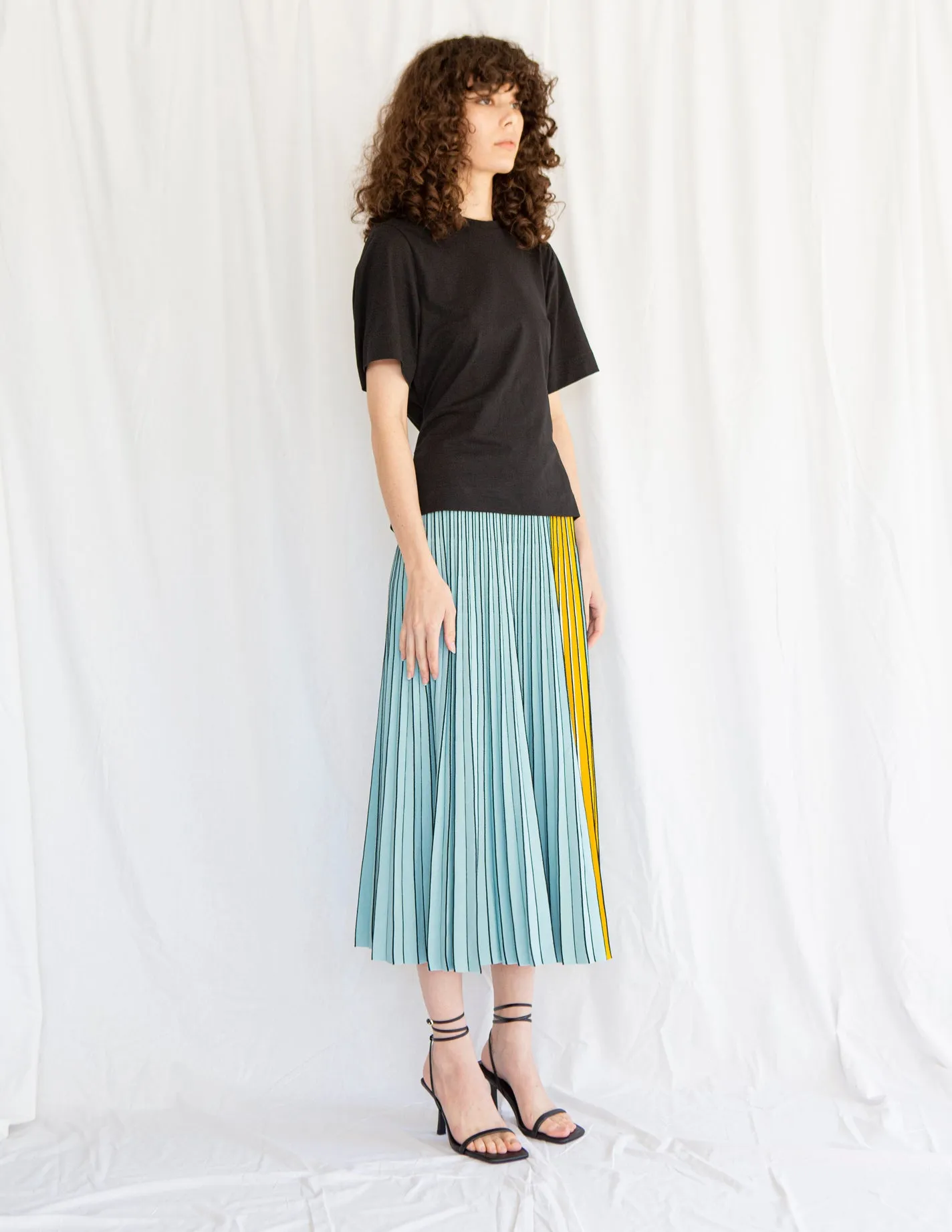 3D Knit Pleated Skirt in Sky Blue