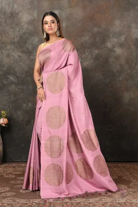 90N480-RO Onion Pink Banarasi Sari with Antique Zari Motifs