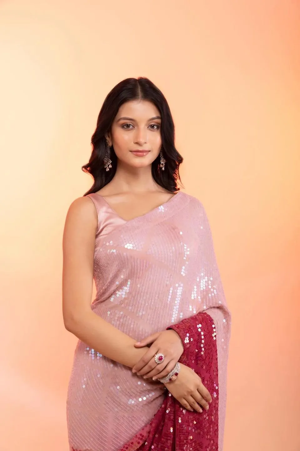 90N664B-RO Sequin Saree with Blouse