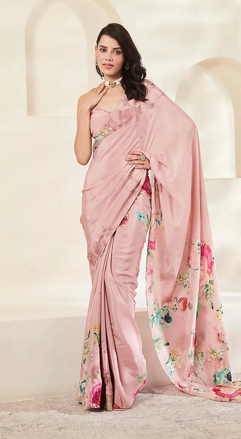 90Z270D-RO Pink Floral Crepe Saree