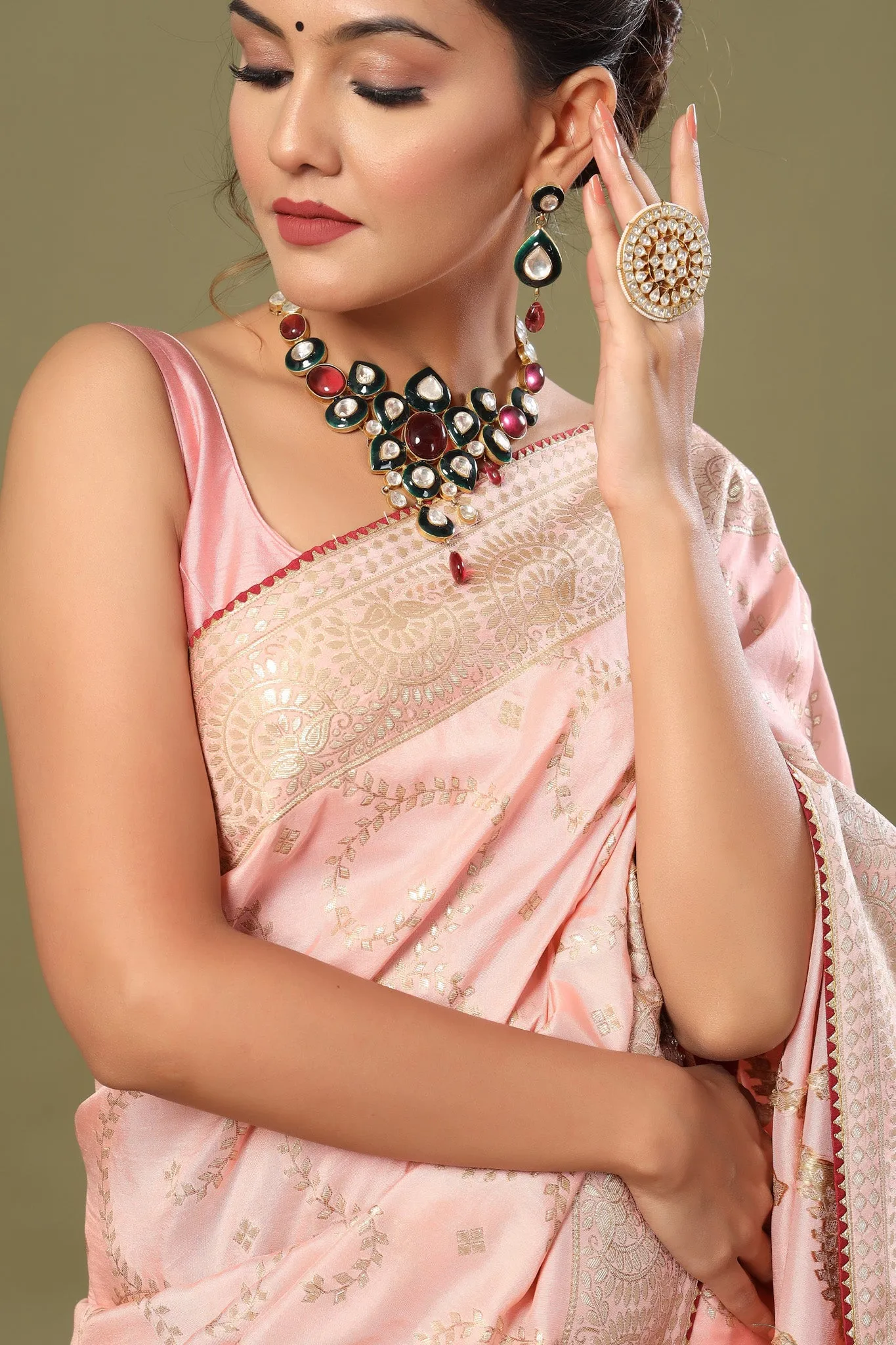 90Z576-RO Light Pink Tussar Georgette Saree