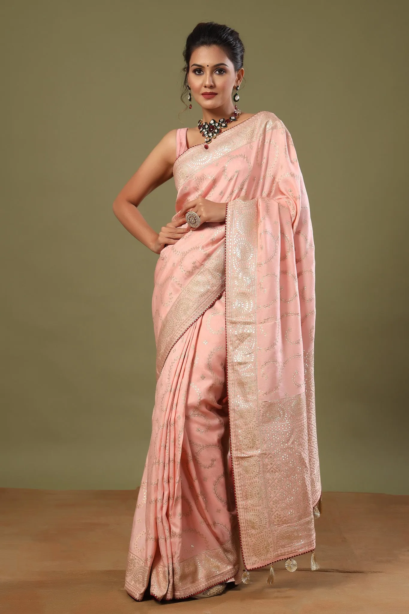 90Z576-RO Light Pink Tussar Georgette Saree