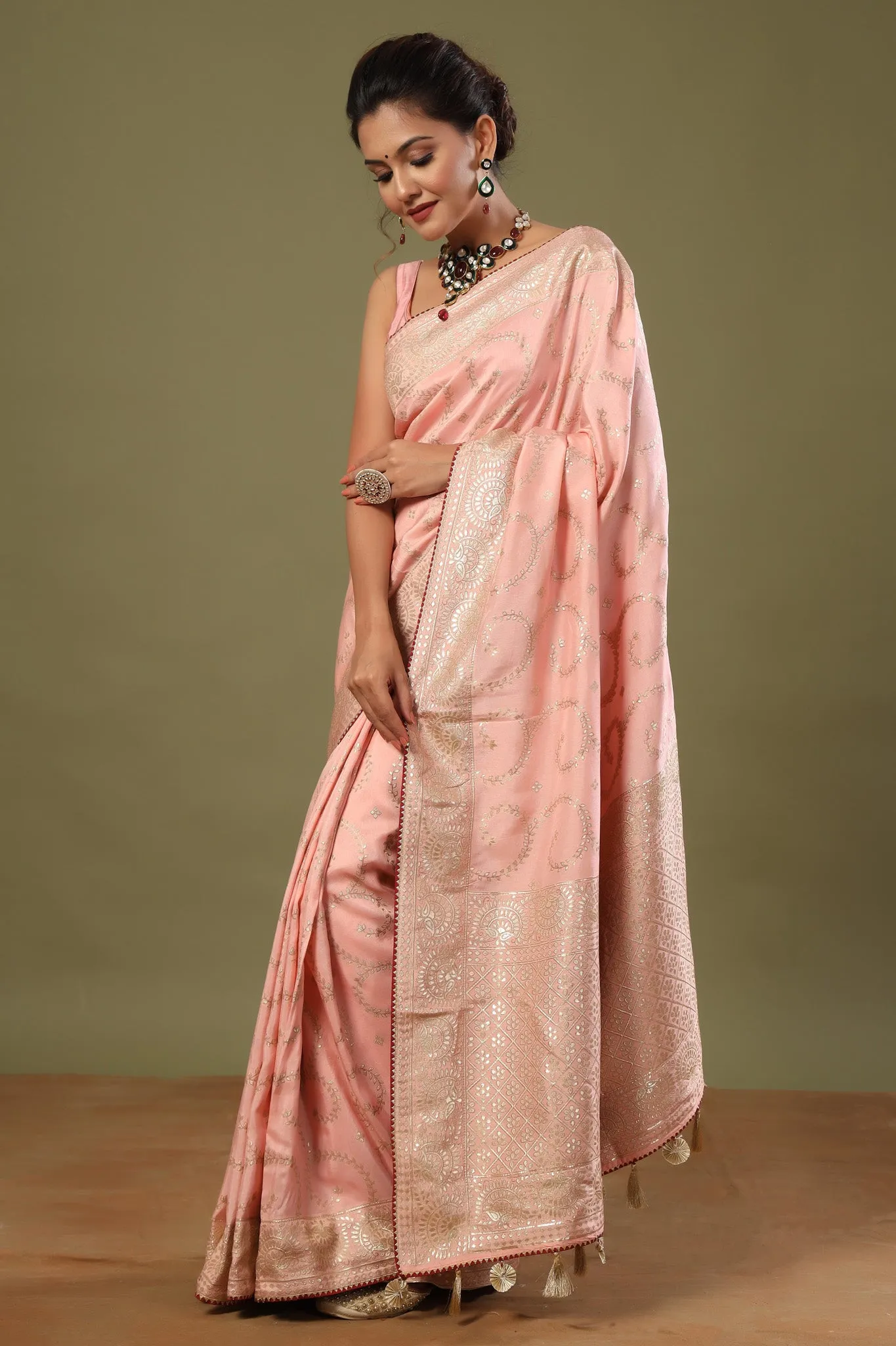 90Z576-RO Light Pink Tussar Georgette Saree