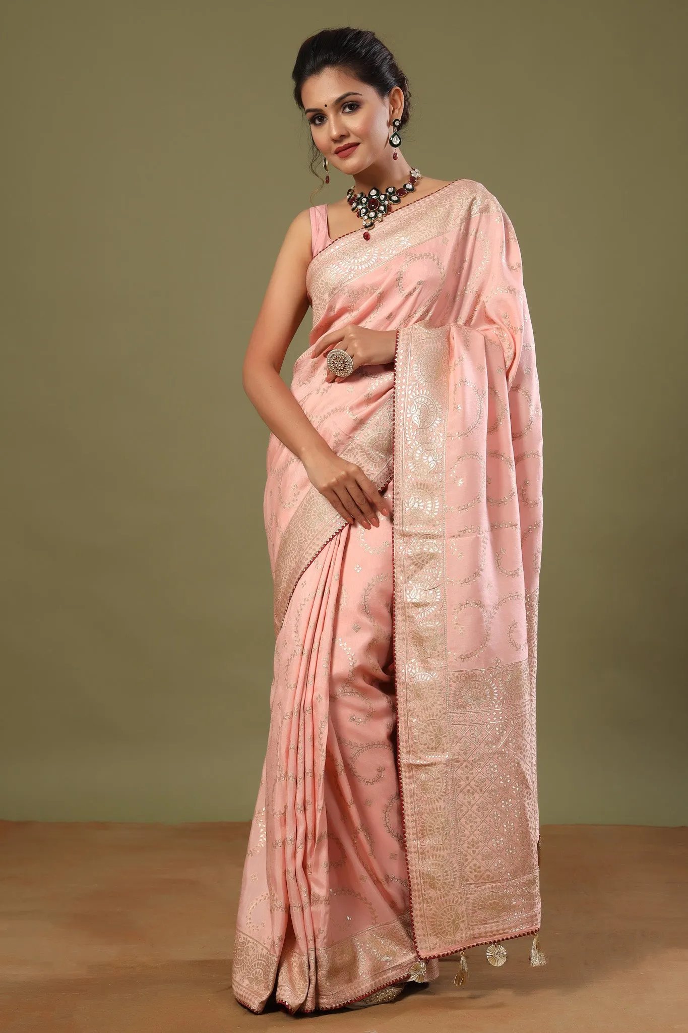 90Z576-RO Light Pink Tussar Georgette Saree