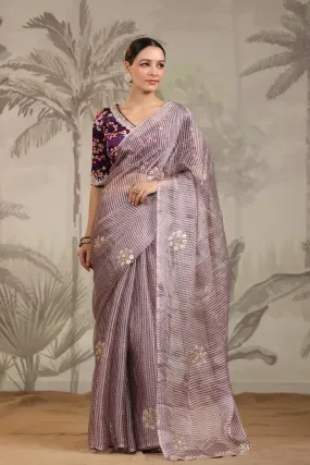 91Z222-RO Purple Embroidered Organza Silk Saree with Designer Blouse