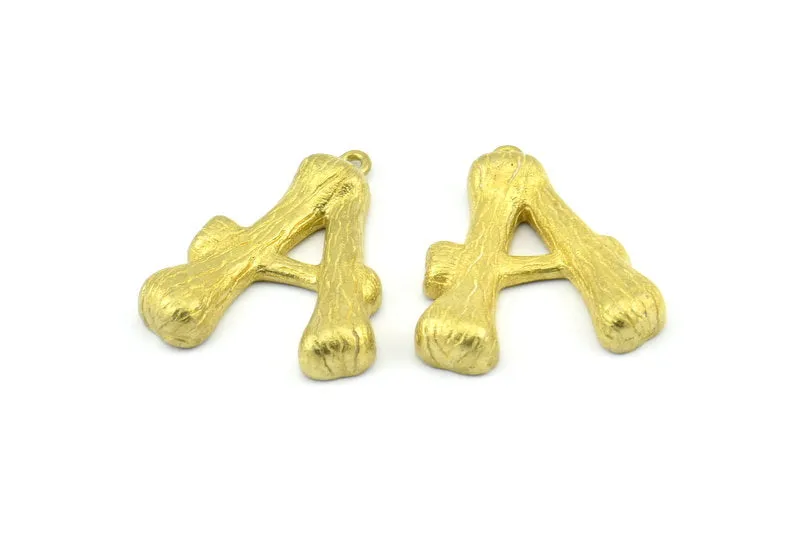 A Letter Pendants, 3 Raw Brass A Letter Alphabets, Initials, Uppercase, Bamboo Style Letter Initial Pendant for Personalized Necklaces