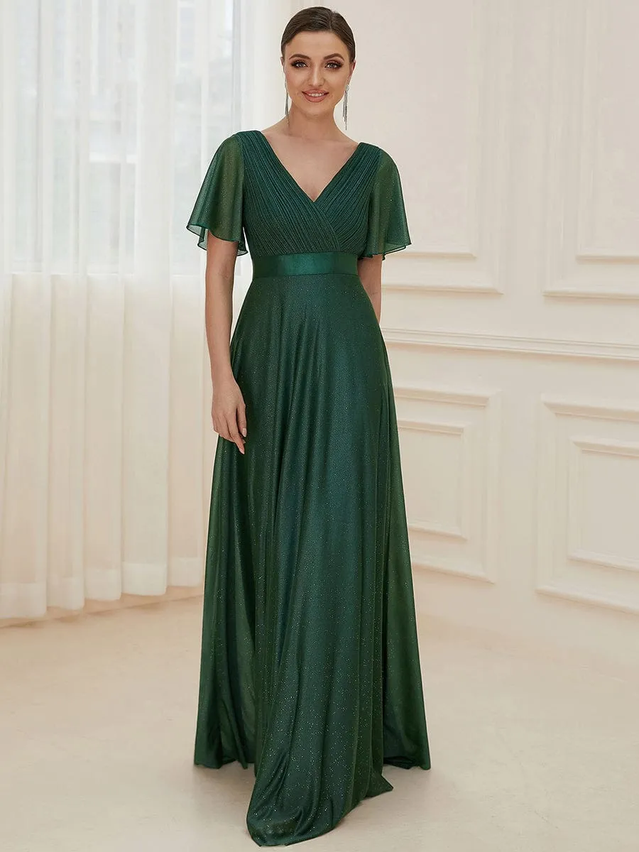 Adorable Plunging V-Neck Ribbon Belt Evening Gown