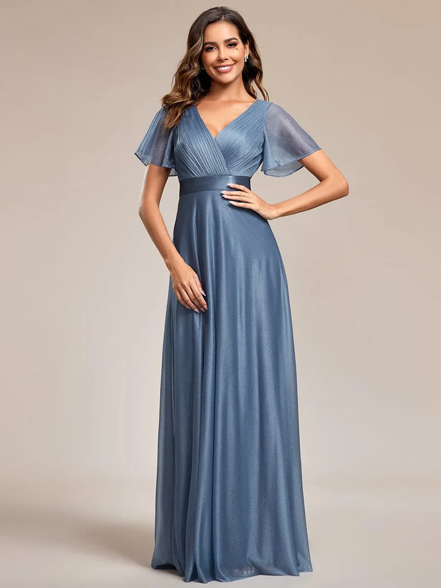 Adorable Plunging V-Neck Ribbon Belt Evening Gown