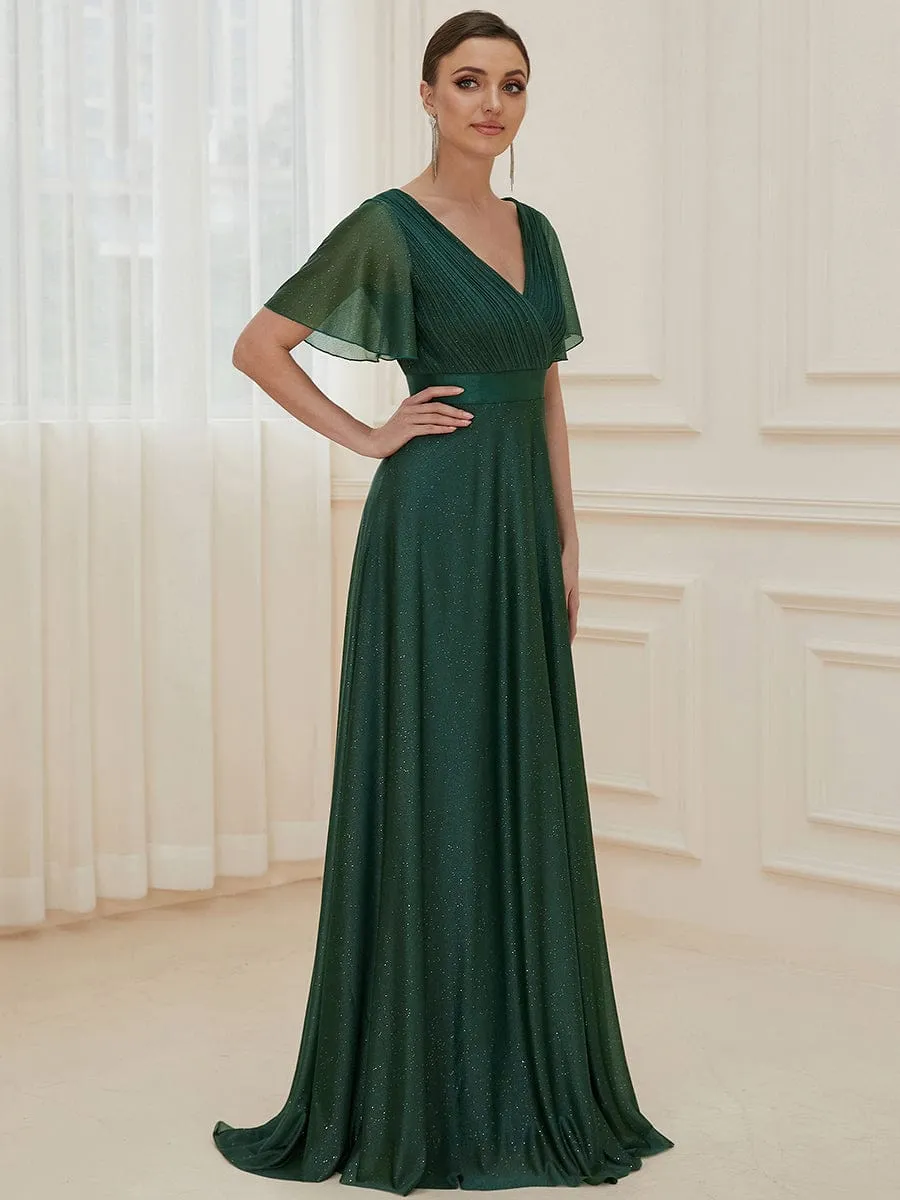 Adorable Plunging V-Neck Ribbon Belt Evening Gown