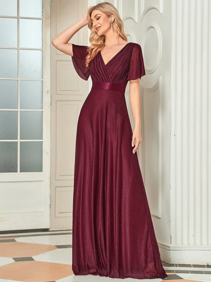 Adorable Plunging V-Neck Ribbon Belt Evening Gown