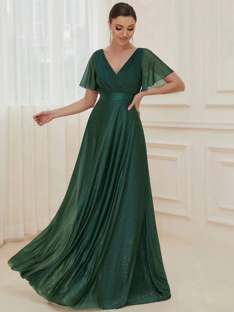 Adorable Plunging V-Neck Ribbon Belt Evening Gown