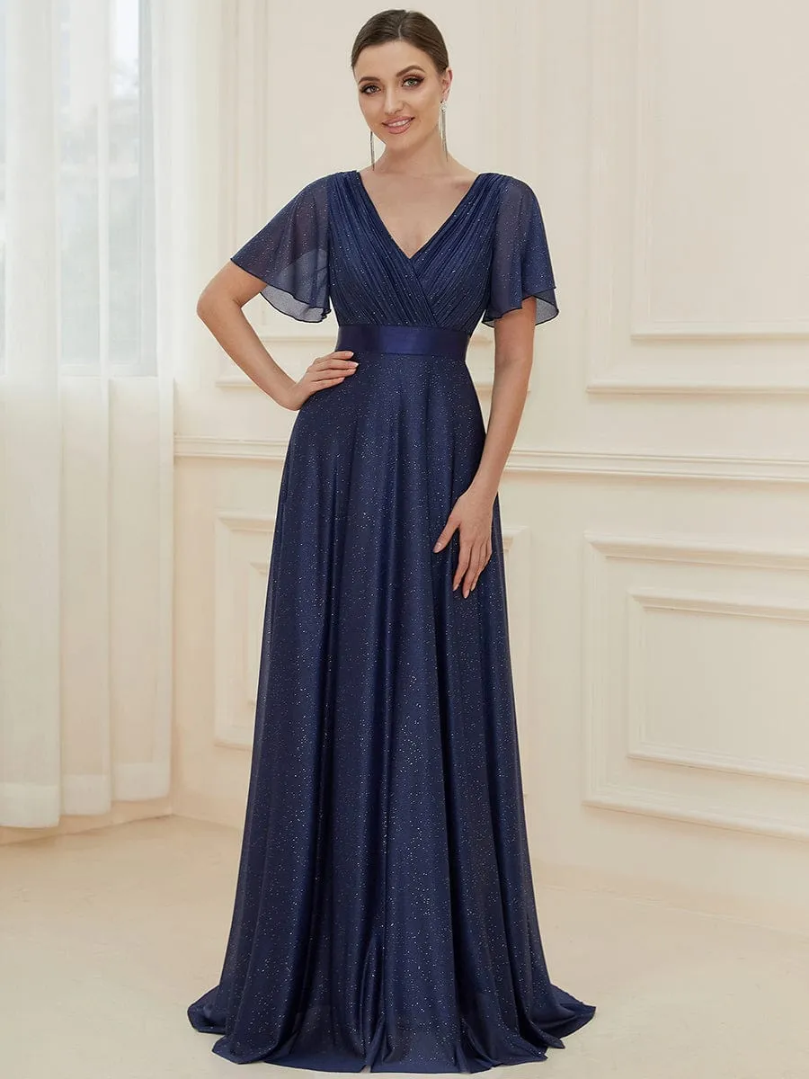 Adorable Plunging V-Neck Ribbon Belt Evening Gown