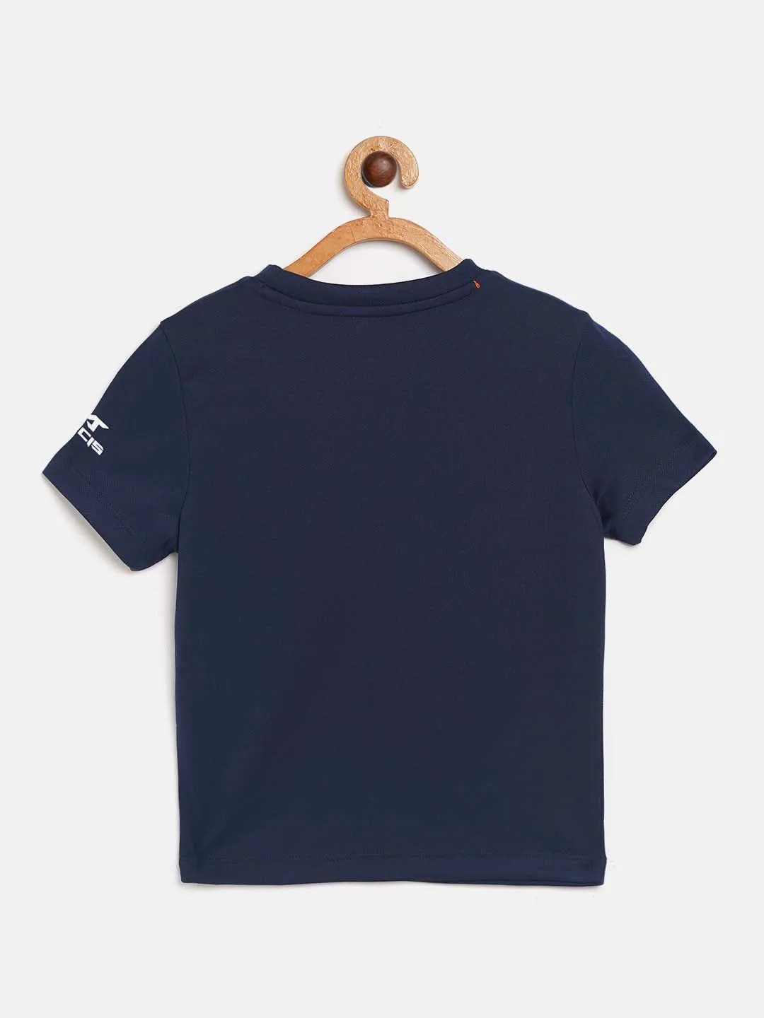 Alcis Boys Navy Blue Orange Graphic Print Round Neck T-shirt