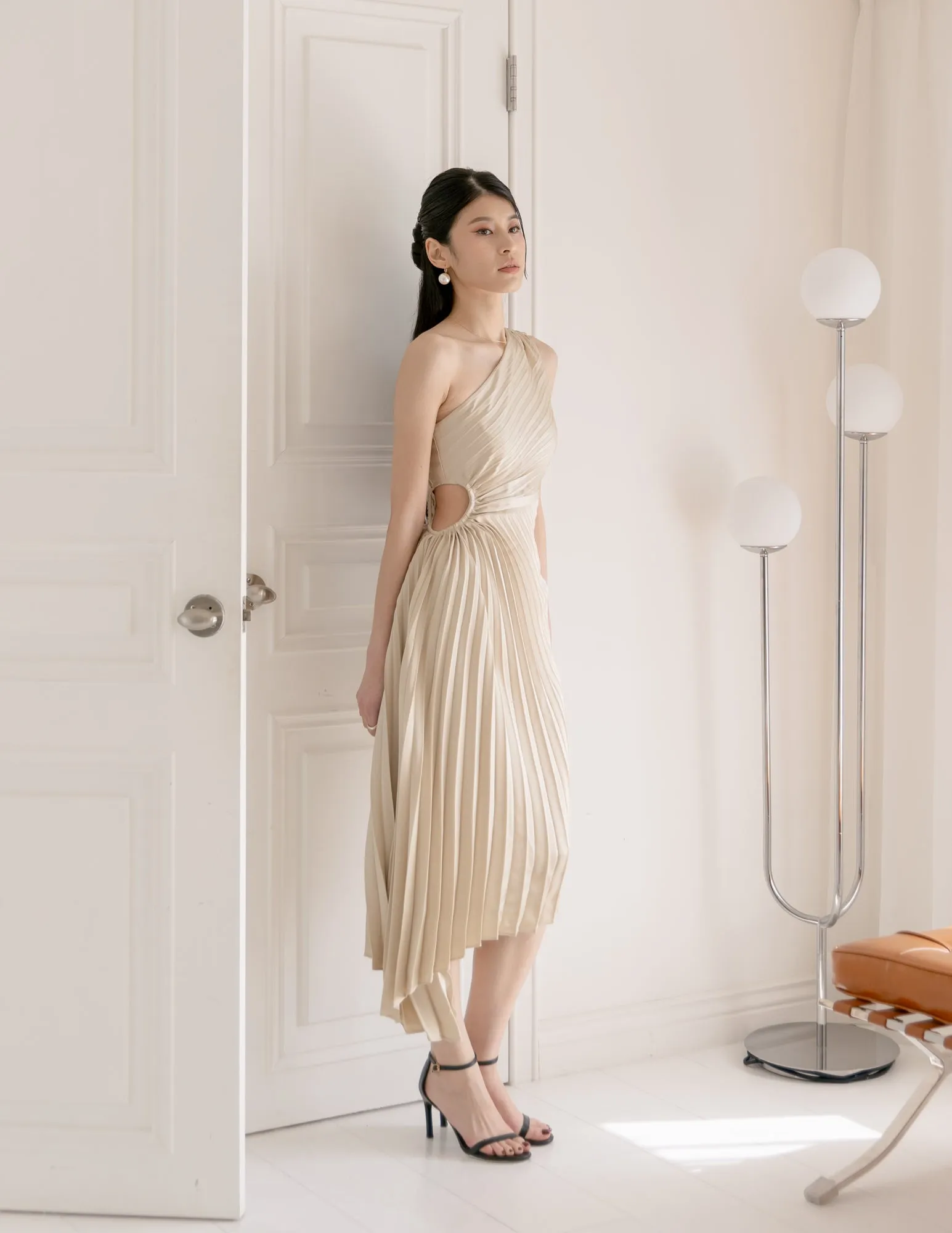 Aleyna Pleated Toga Dress in Champagne