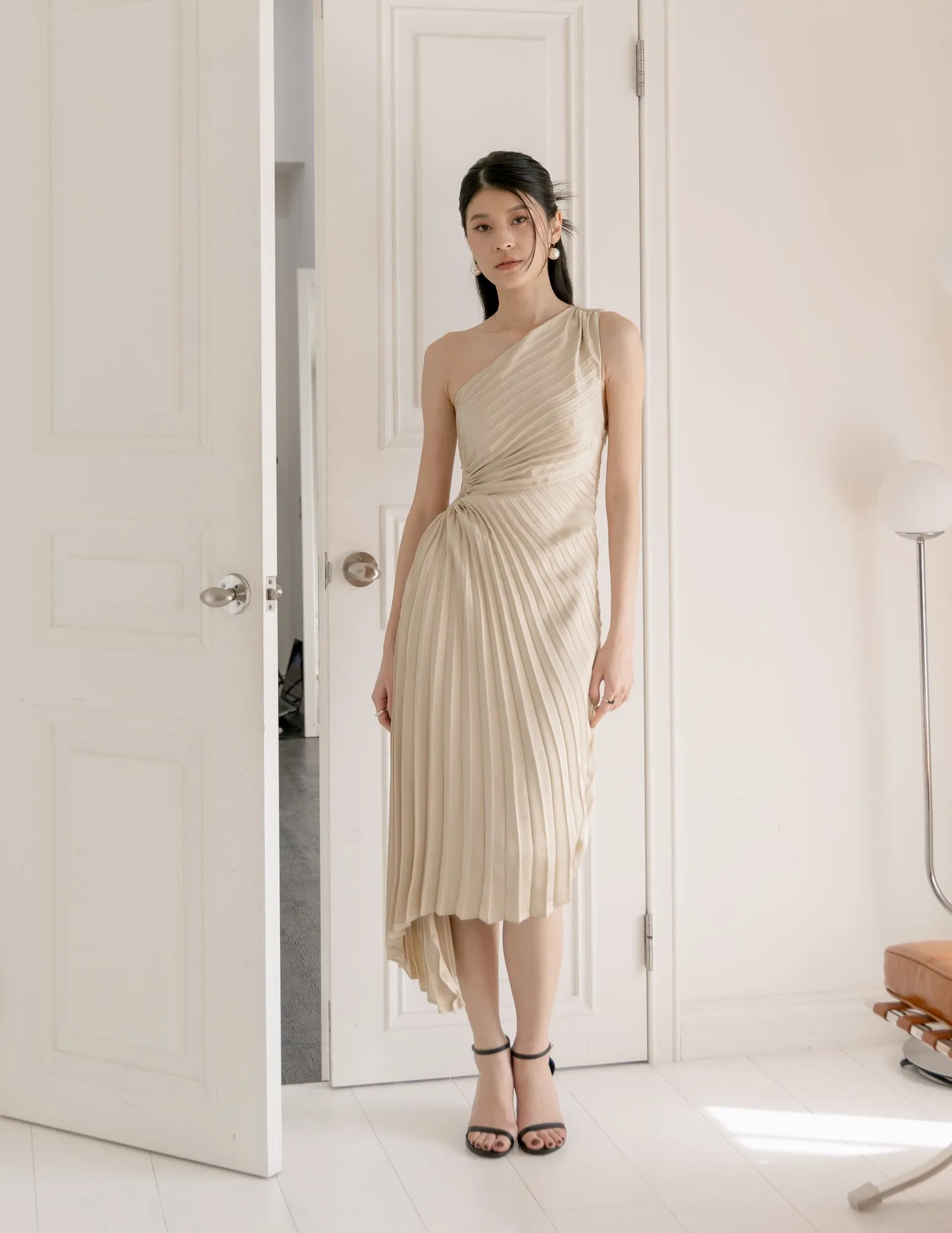 Aleyna Pleated Toga Dress in Champagne