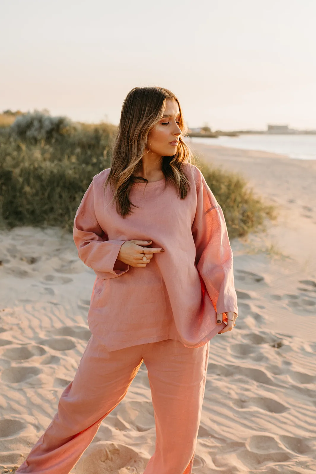 Allegra Linen Top in Old Rose