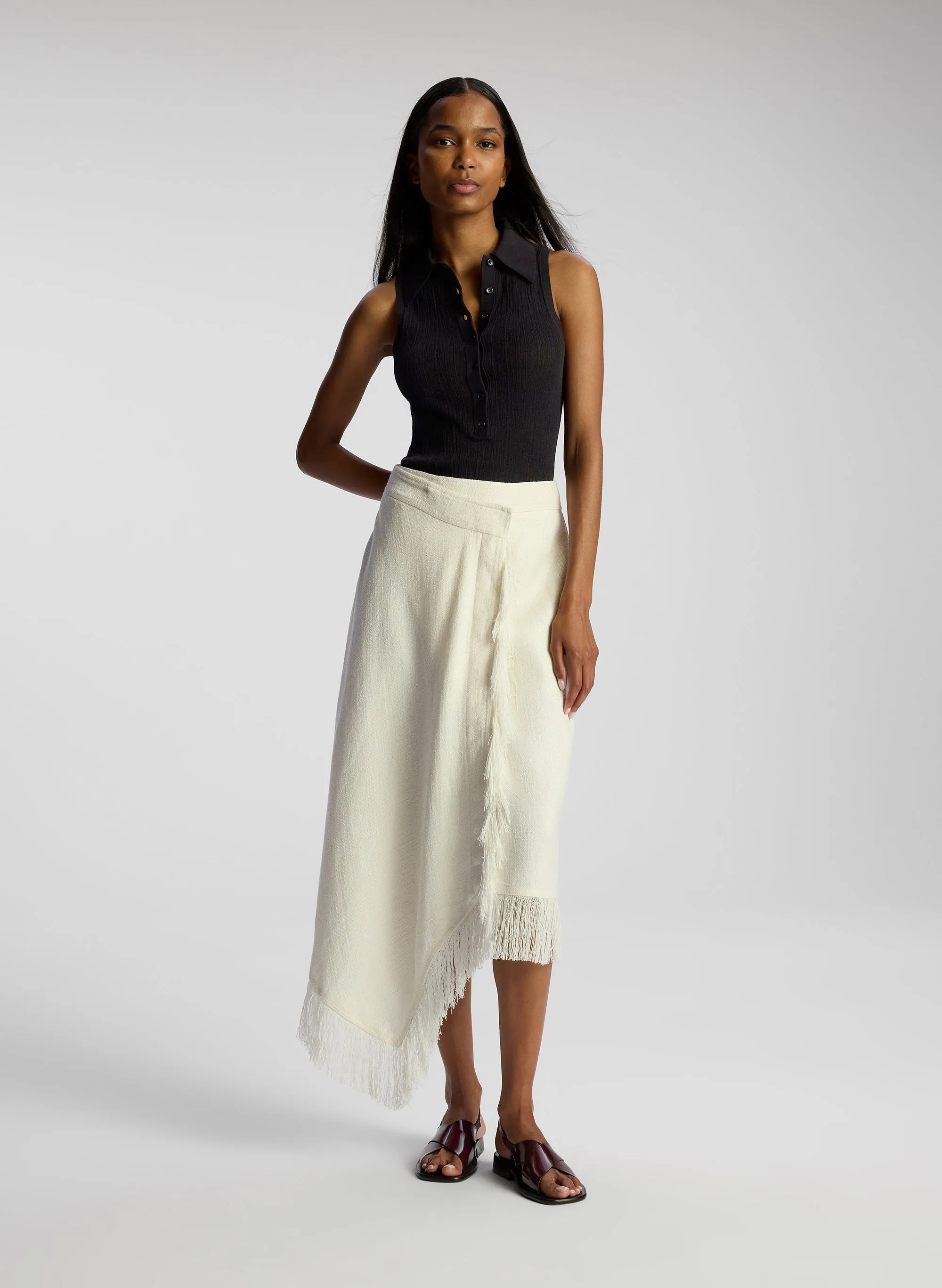 Amelie Fringe Wrap Midi Skirt