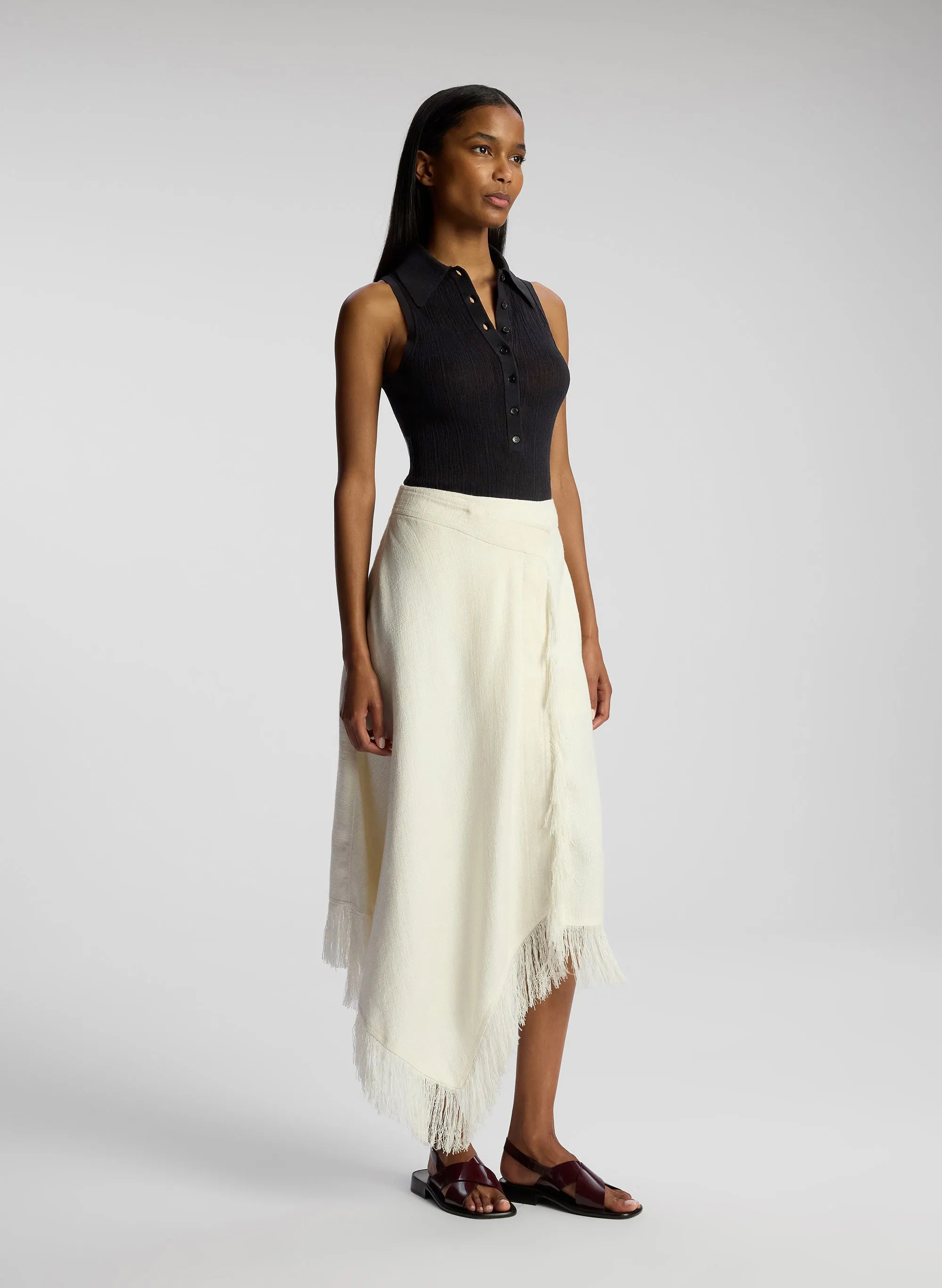 Amelie Fringe Wrap Midi Skirt