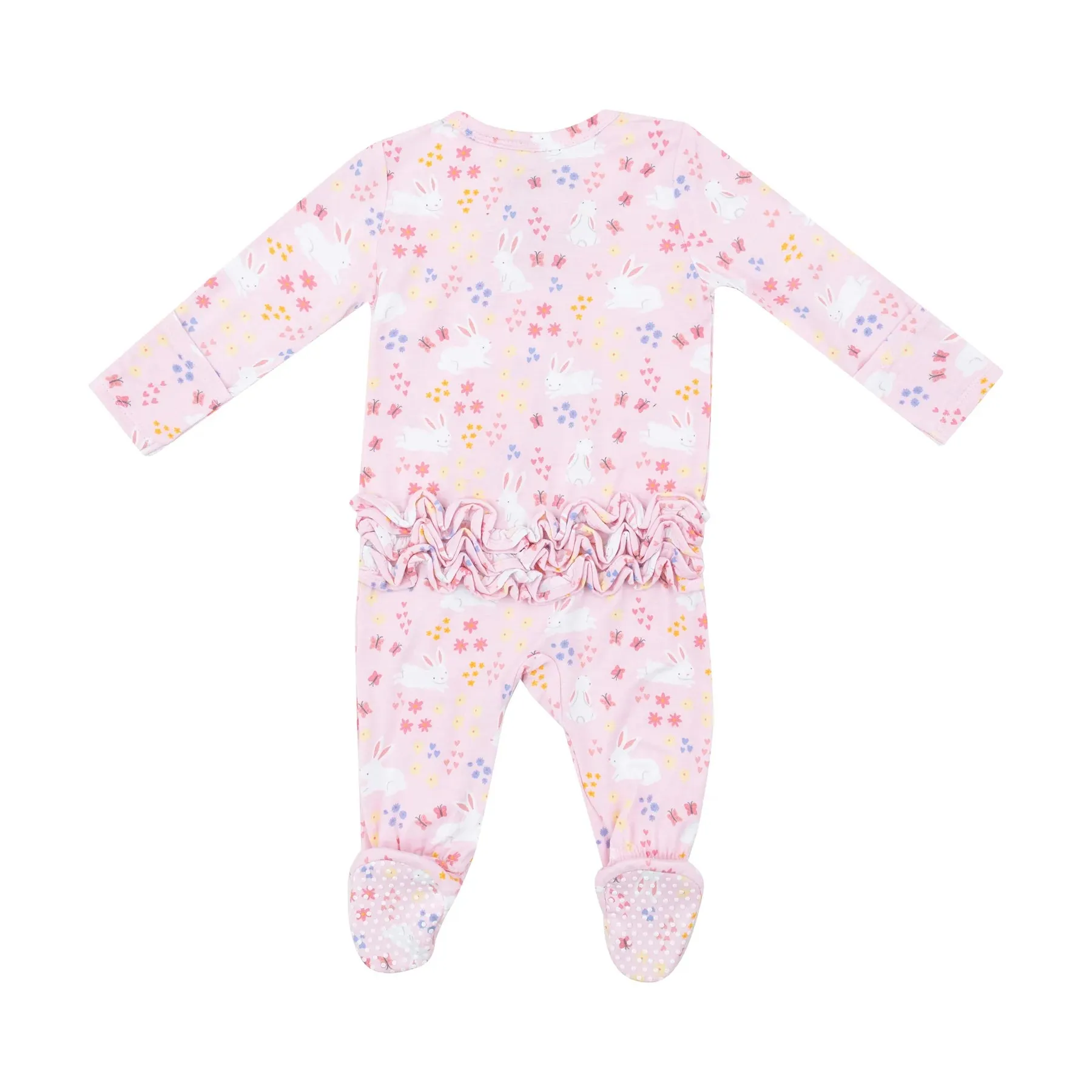 Angel Dear - Pink Bunny Meadow Ruffle Two Way Zip Footie