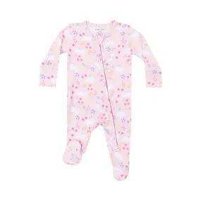 Angel Dear - Pink Bunny Meadow Ruffle Two Way Zip Footie