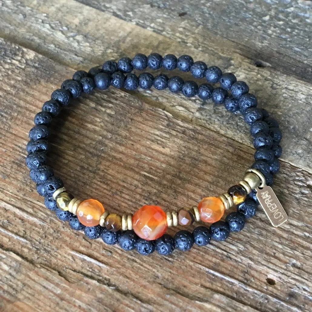 Aromatherapy Lava Stone and Carnelian, Sacral Chakra Wrap Bracelet