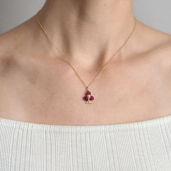 Art Nouveau Petite 15kt Burmese Ruby Pearl Trefoil Pendant